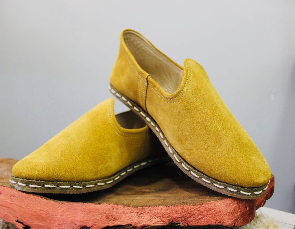 Suede Chamoix Yellow Handmade Leather Shoes - Mawlana Cashmere & Silk