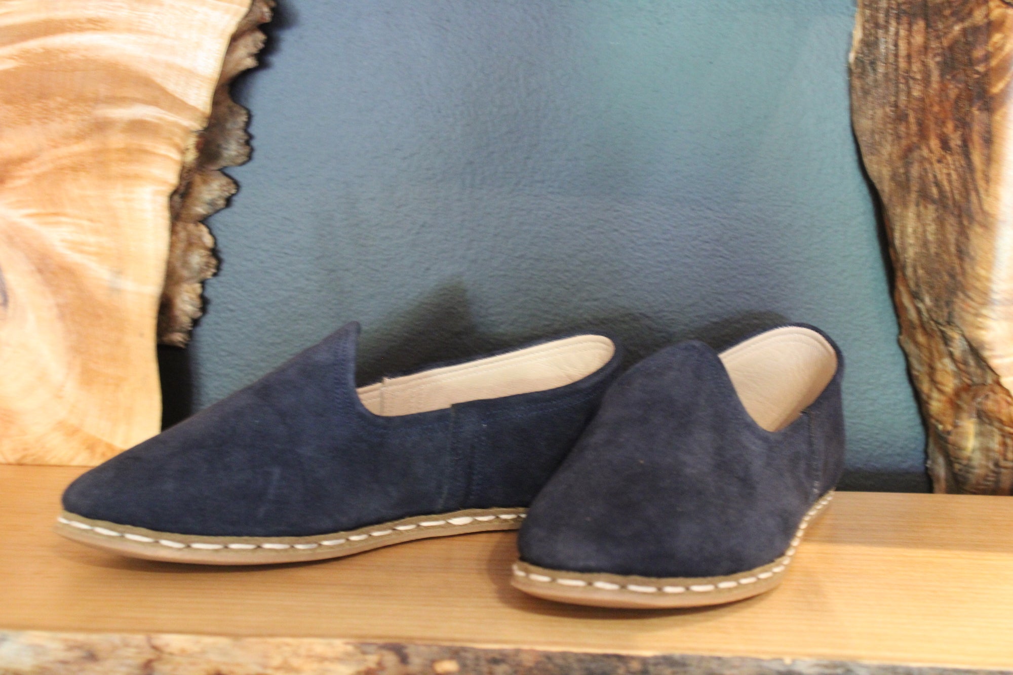 Navy Suede Handmade Leather Shoes - Mawlana Cashmere & Silk